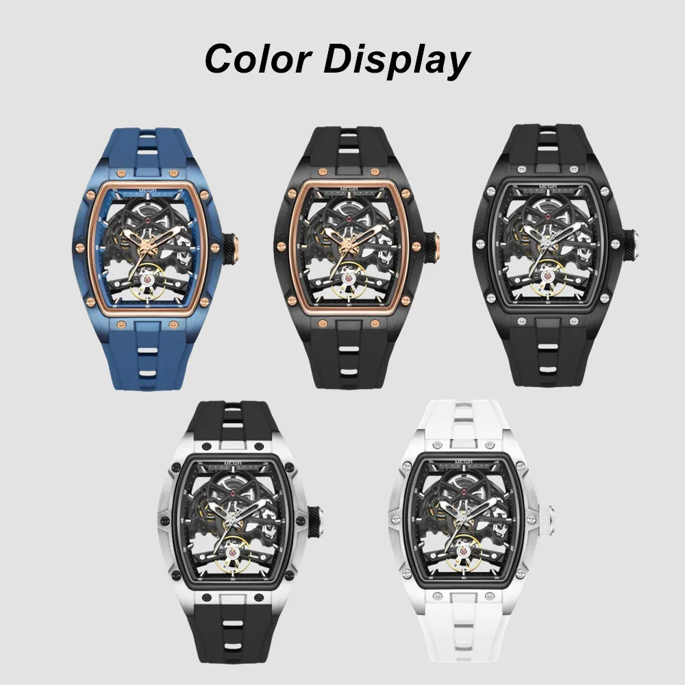 MEGIR Original Fashion Men Watches Automatic Mechanical Steel Case Sport Skeleton Wristwatch Waterproof Clock Reloj Hombre 2242