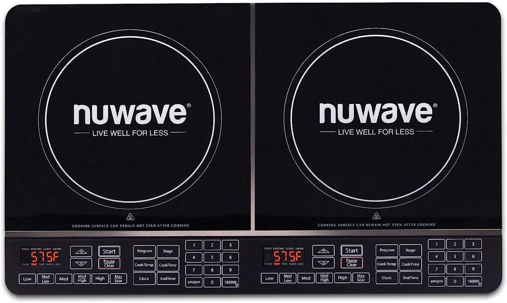 Nuwave-موقد مزدوج الحث ، W ، ملفين تسخين كبيرين 8 "، عناصر تحكم مستقلة ، 94 إعدادات درجة الحرارة