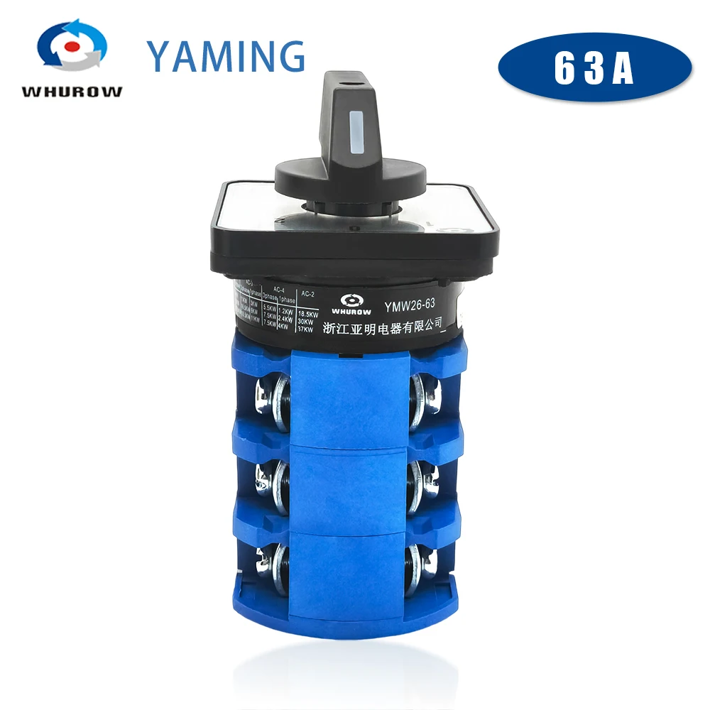 LW26-63 Universal Changeover Rotary Cam Switch 690V 63A 3 Poles Manual Control Dual Power Selector LW28 YMW26-63/3