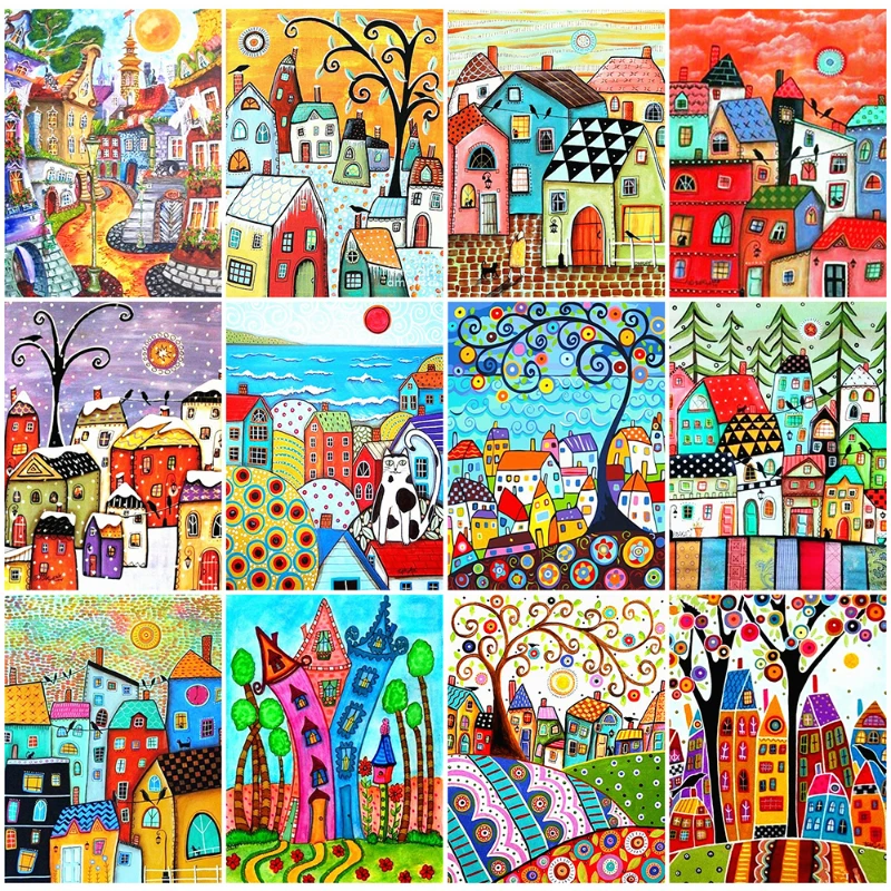 5D DIY Diamond Painting Colorful Abstract Cartoon House Embroidery Mosaic Pictures Full Drill Cross Stitch Kits Home Decor Gifts