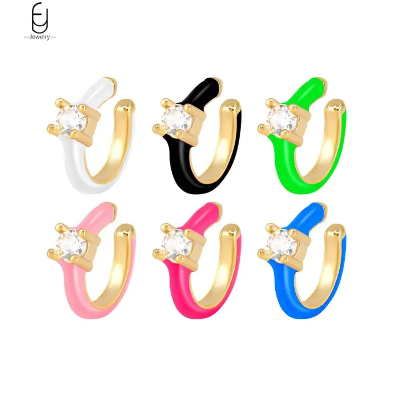 

1 Pcs Colorful Enamel Ear Cuff Earrings For Women Fashion Crystal Plated Gold Without Piercing Cartilage Earrings Fine Jewelry