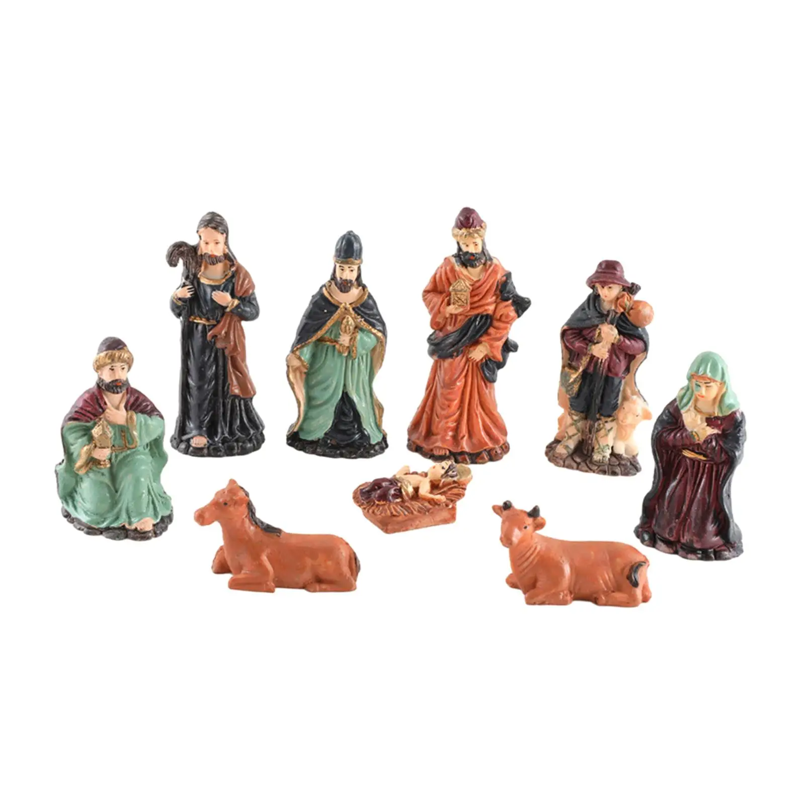 9 Pieces Christmas Nativity Scene Figurine Set Holiday Season Decor Colourful Hand Painted Xmas Statue Ornament Decoration