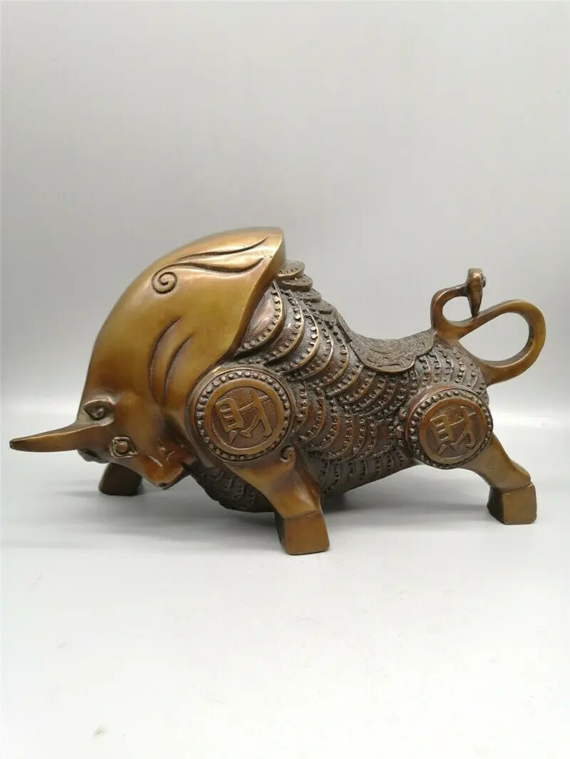 

9.45" Collect Chinese Red Copper Seiko Handmade Animal Lucky Ox Statue