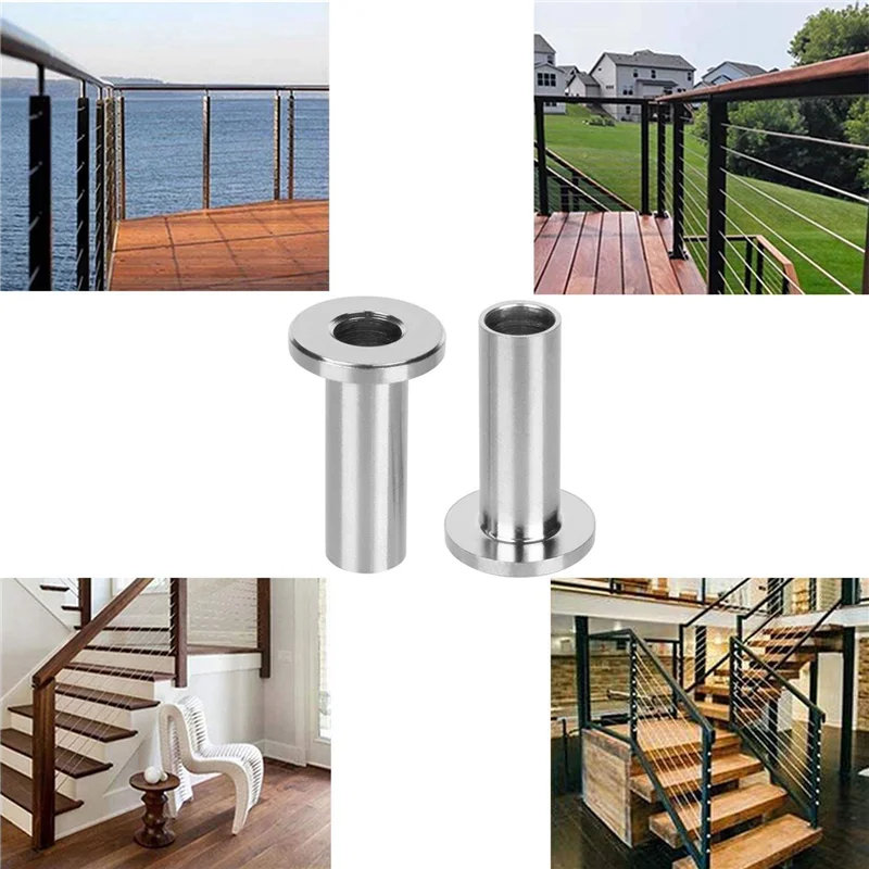 A64K 240 Pack T316 Stainless Steel Protector Sleeves For 1/8 Inch Wire Rope Cable Railing DIY Balustrade With 6 Pc Drill Bit