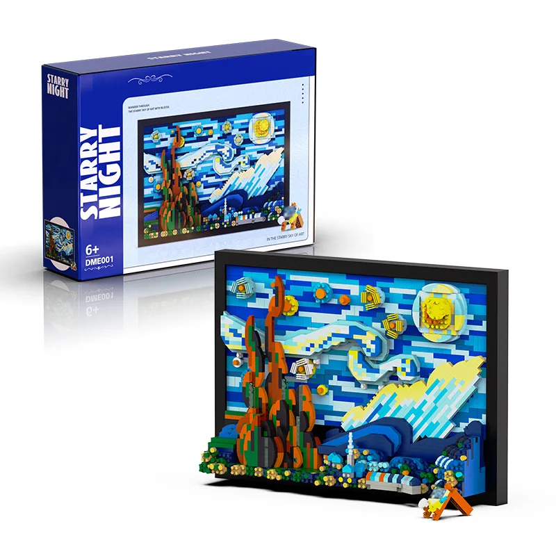 Woma Blocks Toy Vincent Van Gogh The Starry Night Art Painting Building Blocks Brick Ideas Home Decorae Education Toys Kids Gift