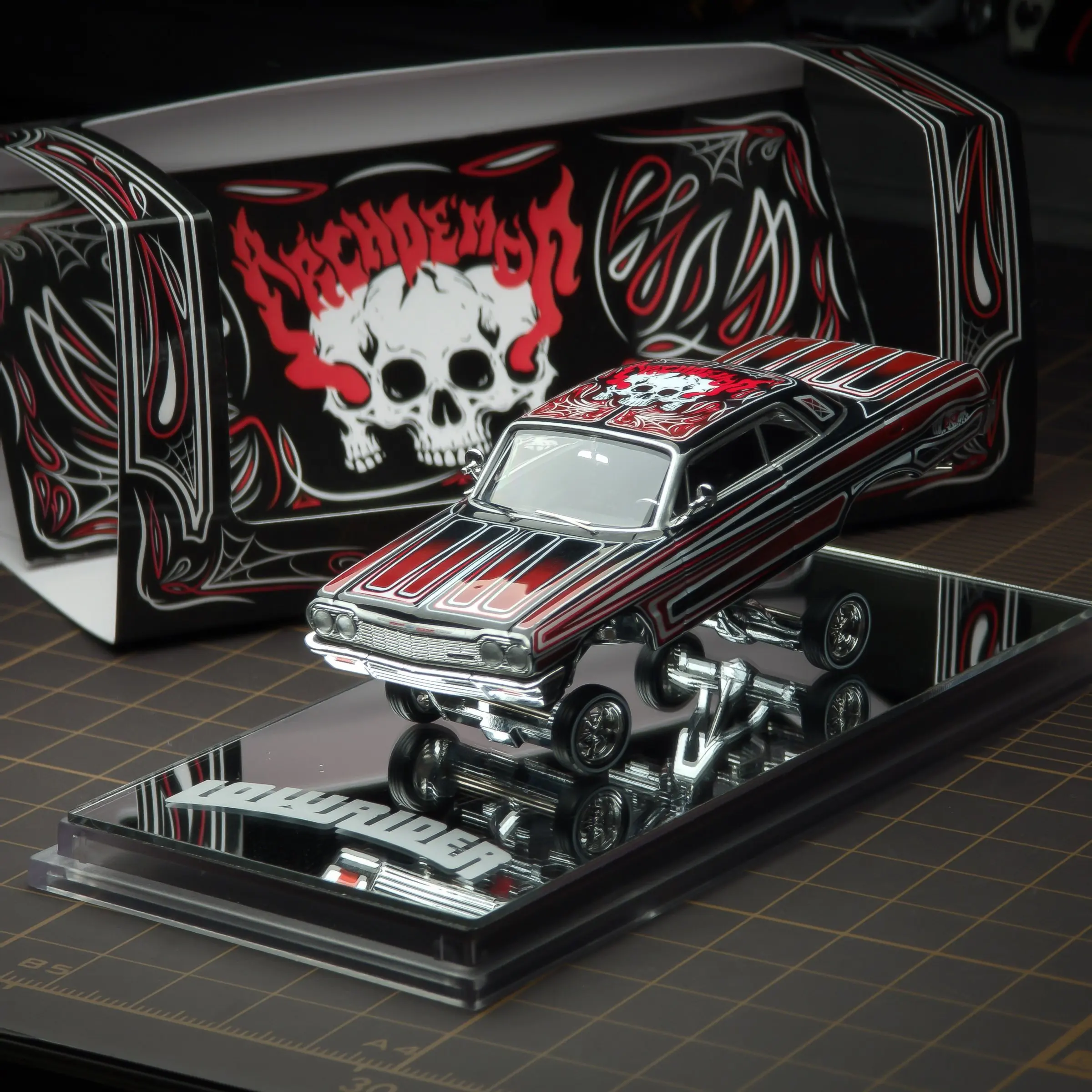 97M 1:64 Chevrolet Impala Lowrider Day of the Dead Special Edition Alloy Diecast Model Car Collectible Gift Ornament