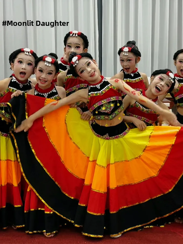 

Ethnic Dance Performance Outfit Children's Clothing Set Girls July Torch Festival Yunnan Sichuan Liangan Ethnic Costume