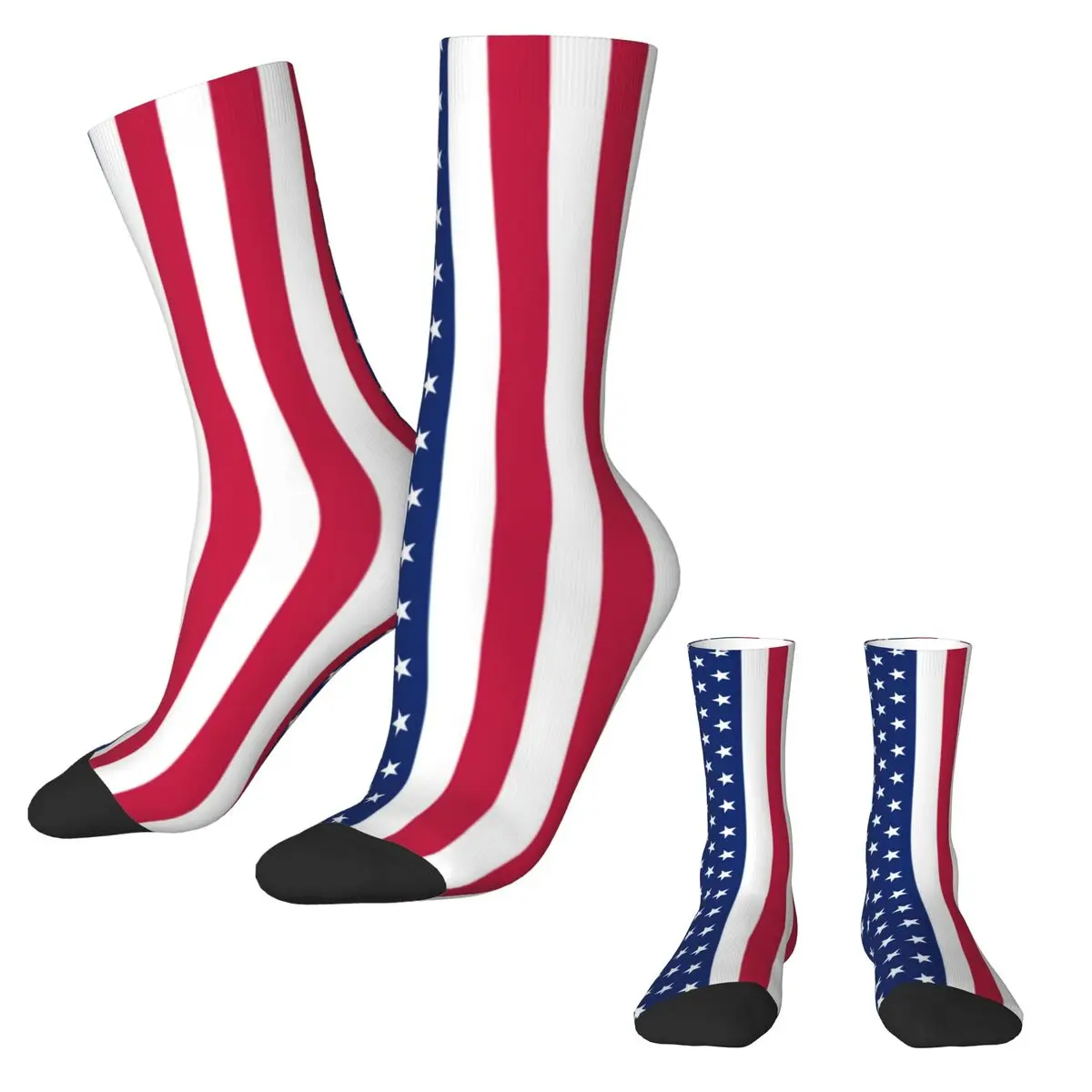 Red White Blue Stars Socks Patriotic USA Flag Vintage Stockings Autumn Non Skid Female Socks Soft Design Outdoor Socks