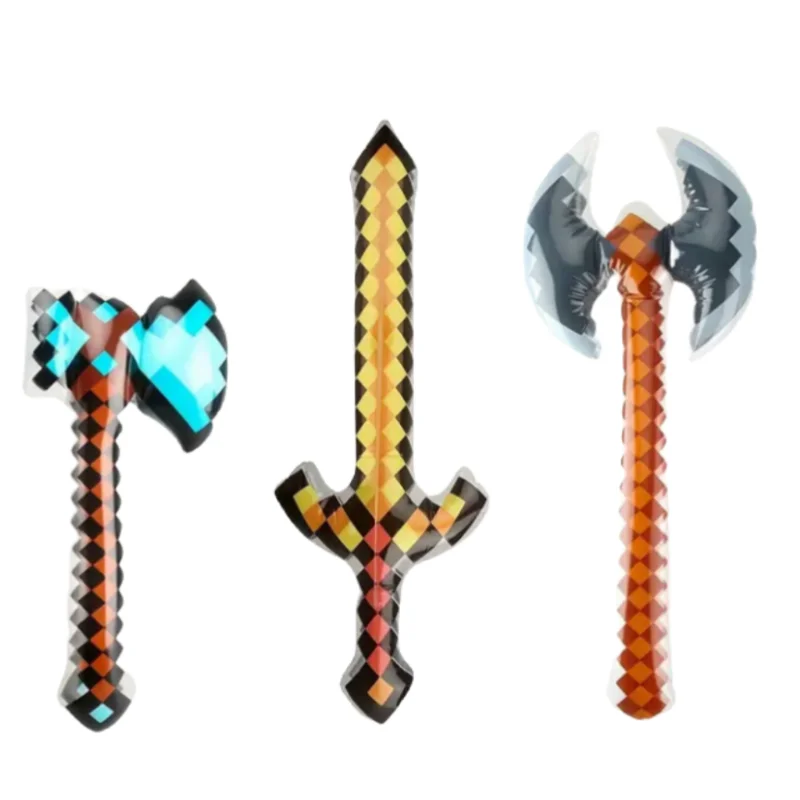Armas infláveis-espadas de diamante pixel, picaretas, hatchets, hachas, tridentes, brinquedos infantis, balão de presente de aniversário ﻿