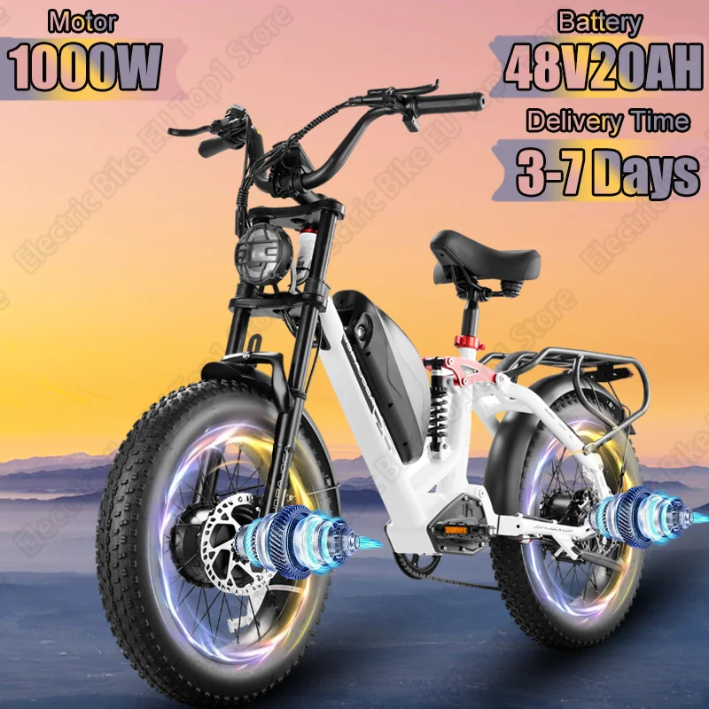 E-bike 1000W Dual Powerful Motor 48V20AH Lithium Battery Electric Bike Adult Snow 20.*4 Inch Off-Road Fat Tire Electric Bicycle