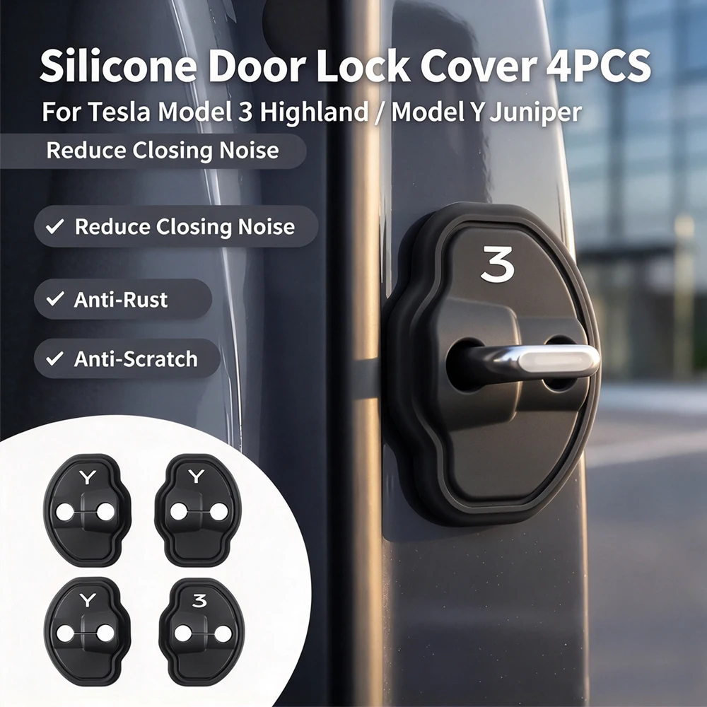 For Tesla Model 3 Model Y 4Pcs Door Lock Protective Cover Silicone Shock Absorption Anti-scratch Car Modification Accessories