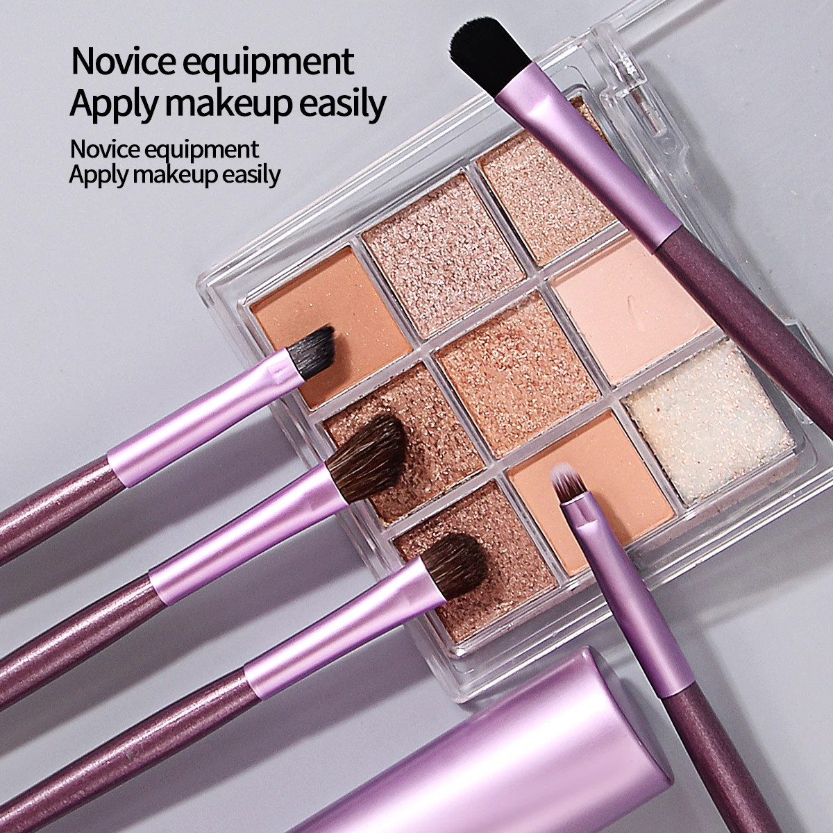 Un ensemble de 5 pinceaux de maquillage pour les yeux multifonctionnels, bloc de bois exquis et doux + 1 support de rangement portable en tube d'aluminium pour voyage