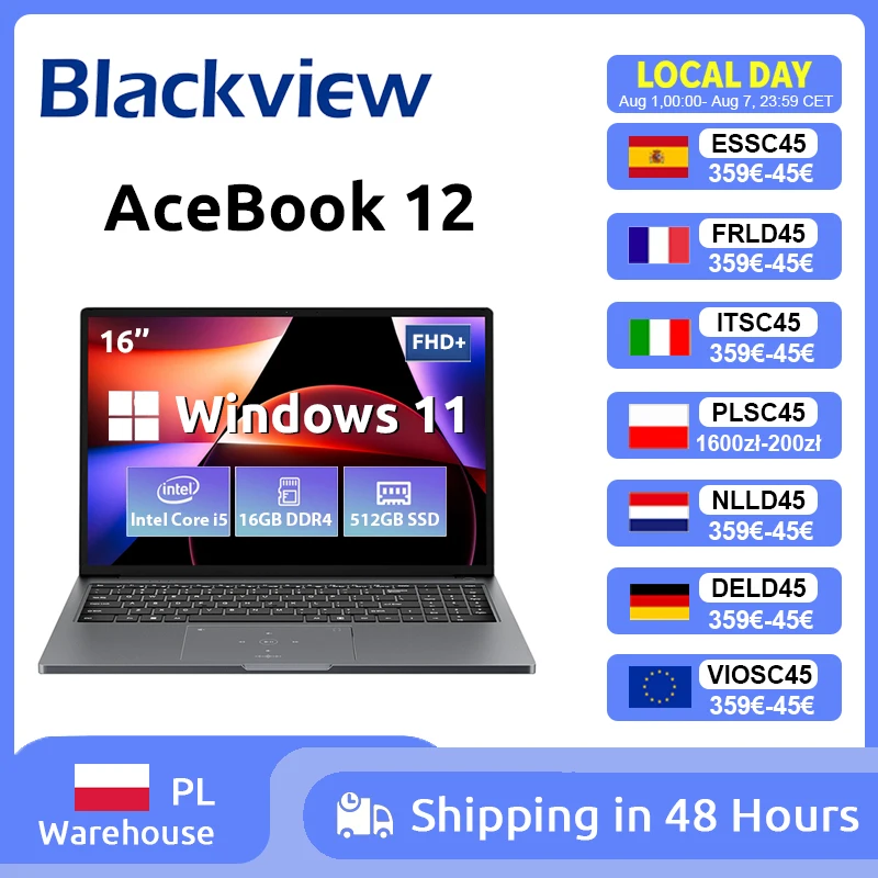 Portátil Blackview AceBook 12 con Windows 11, Pantalla IPS FHD de 16», Intel I5-1030NG7, 16 GB de RAM, 512 GB de SSD, 2 en 1, Botón de Encendido con Huella Dactilar