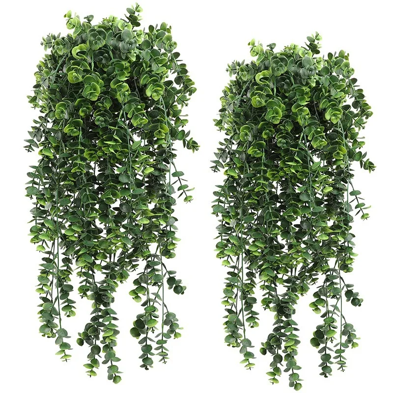 1/2 piezas de ramas de eucalipto artificiales, plantas colgantes falsas, hierba verde para decoración de interiores y exteriores, hogar, habitación, bodas y fiestas.