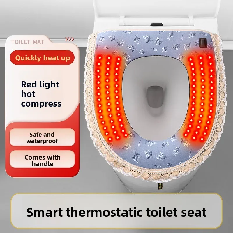 

Toilet Seat Electric Seat Cushion All-season Zipper Red Light Heating, Household Toilet Seat Cushion, Toilet Cover with Handle