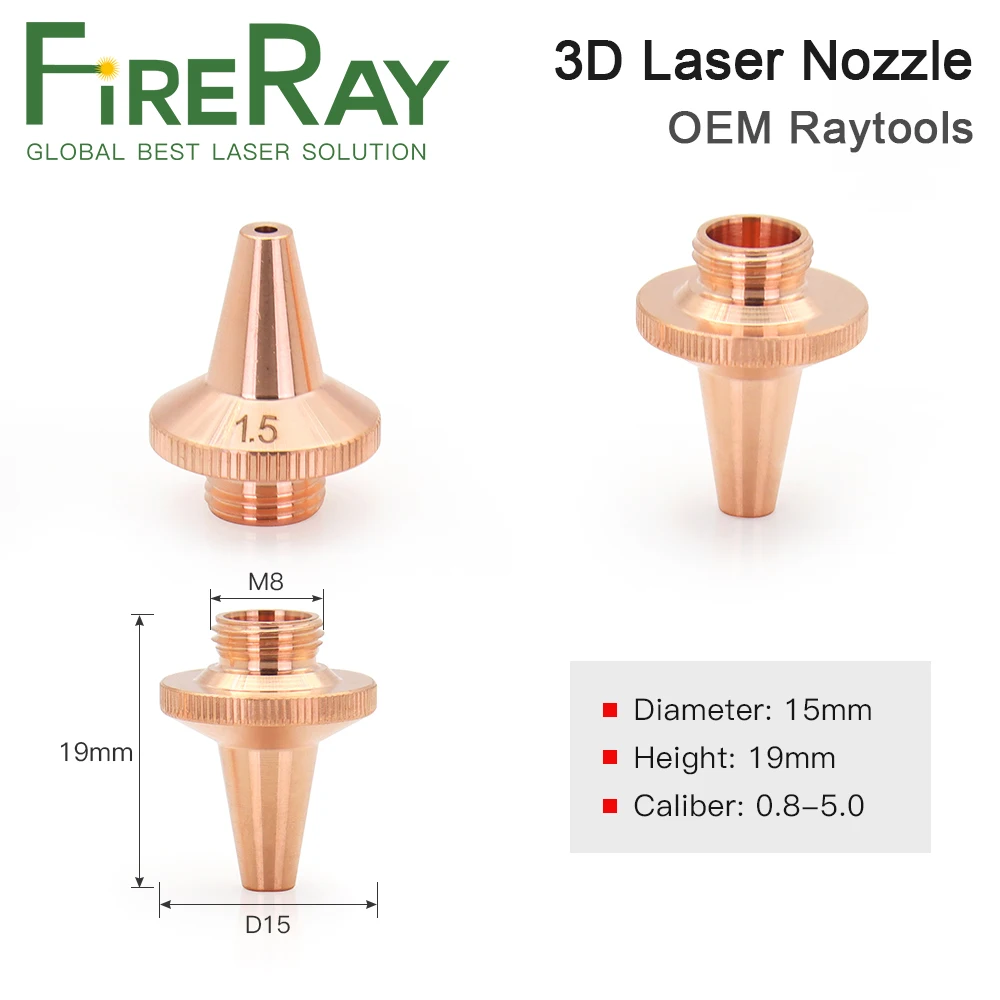 FireRay 10Pcs 3D Laser Nozzle M8 Dia.15mm Height 19mm 3D Cutting Nozzle Single & Double Layer For Fiber Laser Cutting Machine