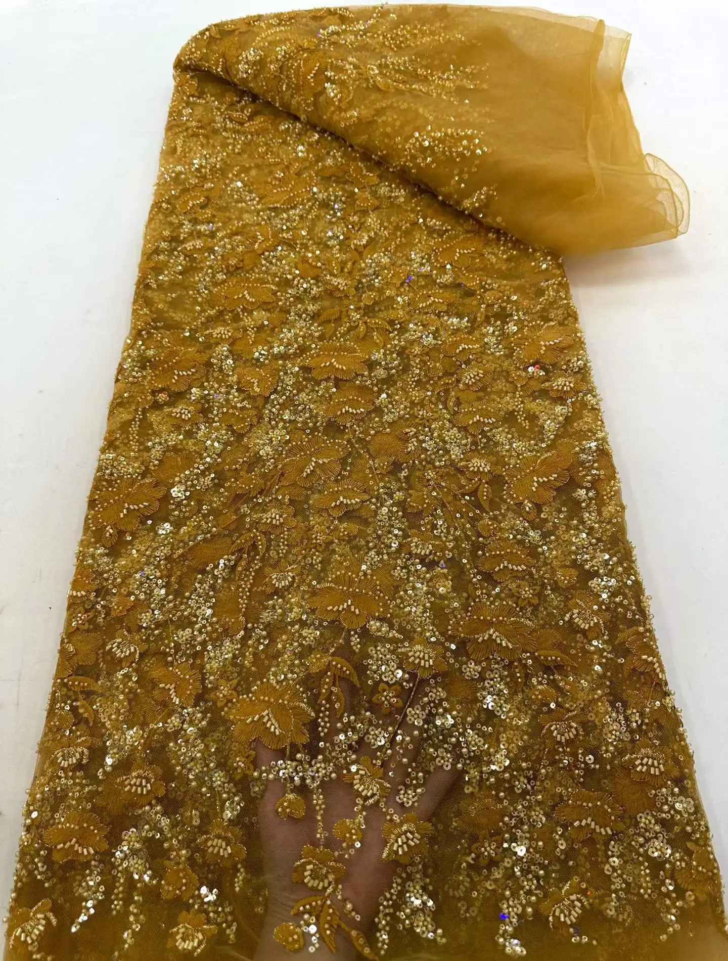 

Luxury African Groom Lace Fabric High Quality Sequins Embroidered Nigerian French Lace Fabric for Wedding Party Dress Sewing