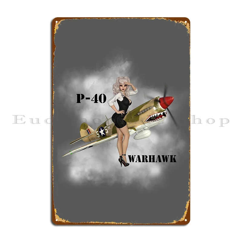 P 40 Pin Up Art Metal Plaque Poster Wall Decor Character Rusty Home Wall Mural Tin Sign Poster