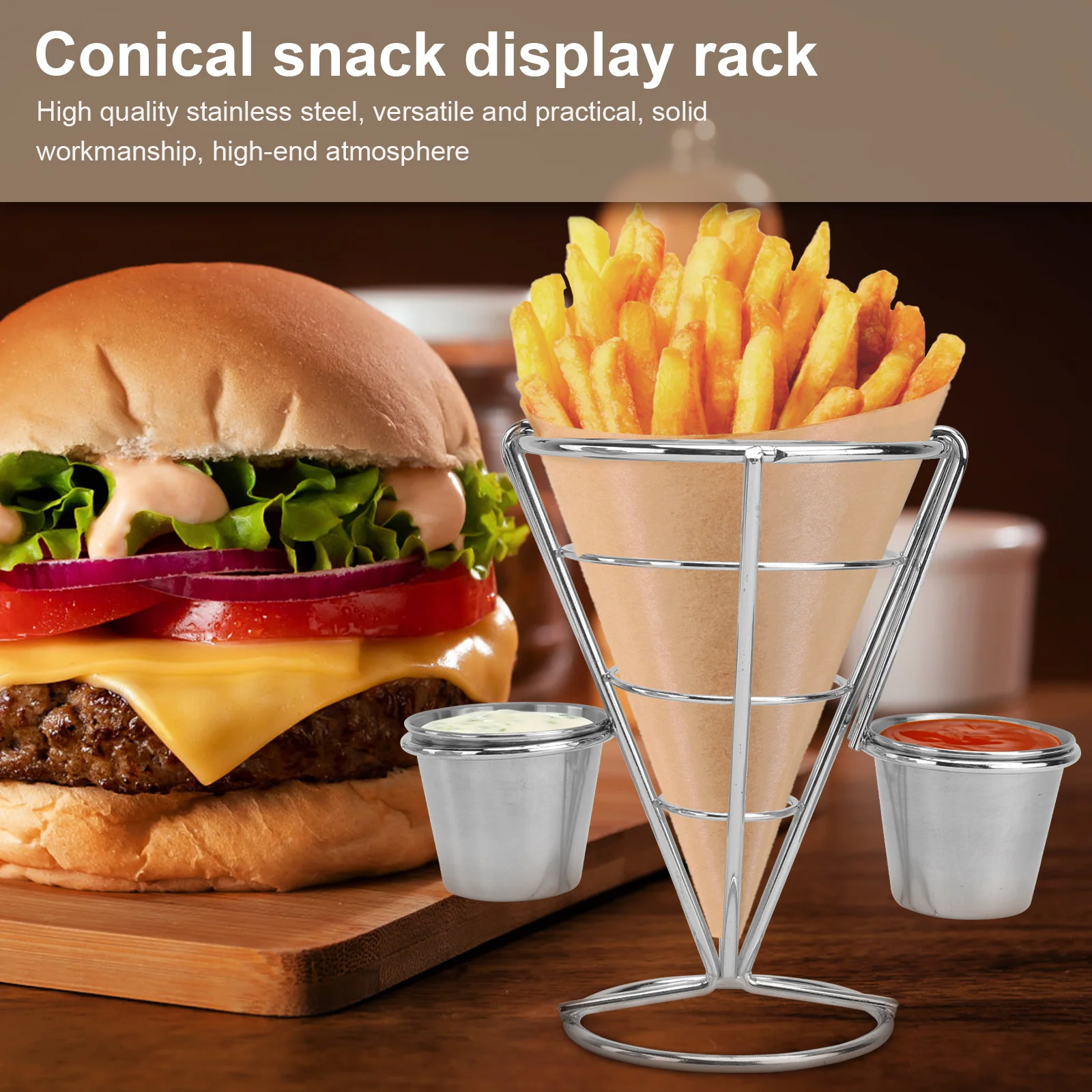 

Stainless Steel French Fries Basket Stand for Restaurant Snack Display Organizing Food Safely At Gatherings Kitchen Utensil