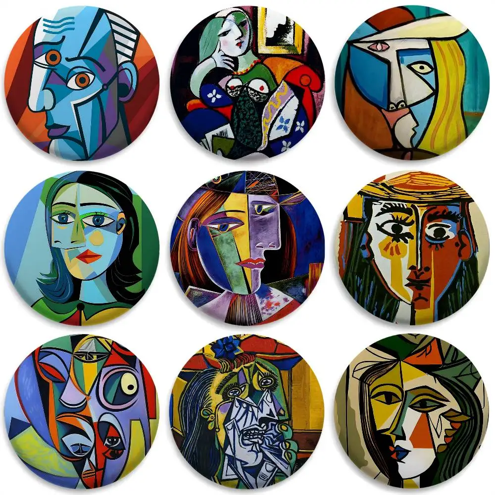 

Art Pablo Picasso Cubism Abstract Badges Round Exquisite Badge Brooches Creative Pins For Clothes Hat Backpack Gift Accessories