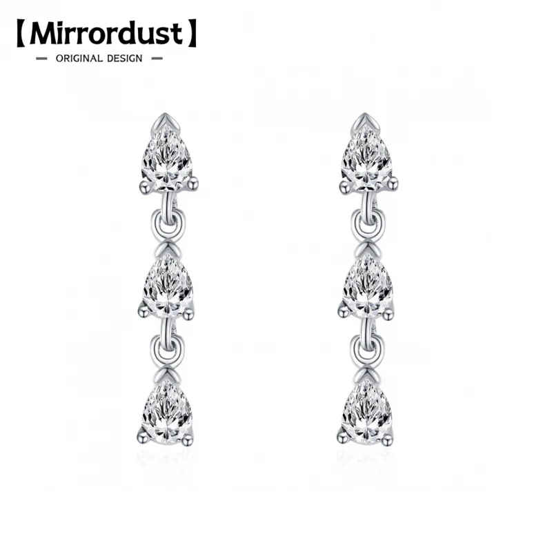 

【Mirrordust】S925 Серебряные серьги-капли с вспышкой и цирконием, легкие роскошные изысканные универсальные украшения для женщин, модные поездки на работу