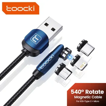 Toocki 540 döndür manyetik kablo 2.4A hızlı şarj mikro USB tip C kablo iPhone Xiaomi Samsung S23 mıknatıs USB telefon kablosu