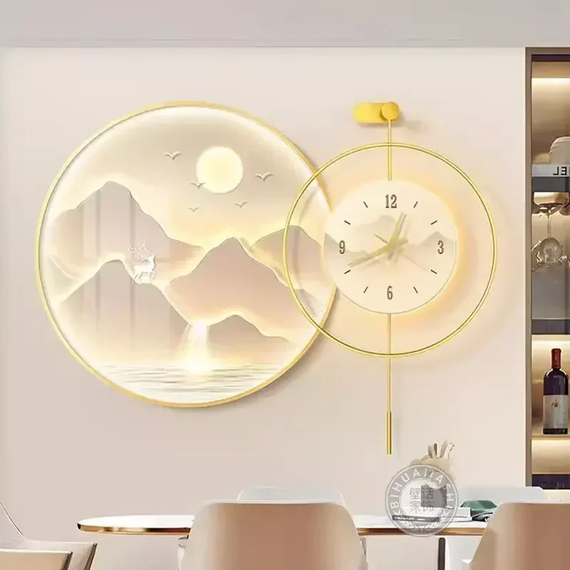 Decorative Painting With Clock, Simple Modern Dining Room Dining Table Background Wall Hanging Painting, High-end