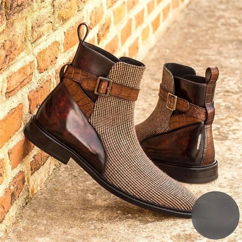 

Men New Short Boots Buckle with Pointed Tip Men Shoes Fashion Men's Handmade Ankle Boots Silver Blue Size 38-48 Men Shoes