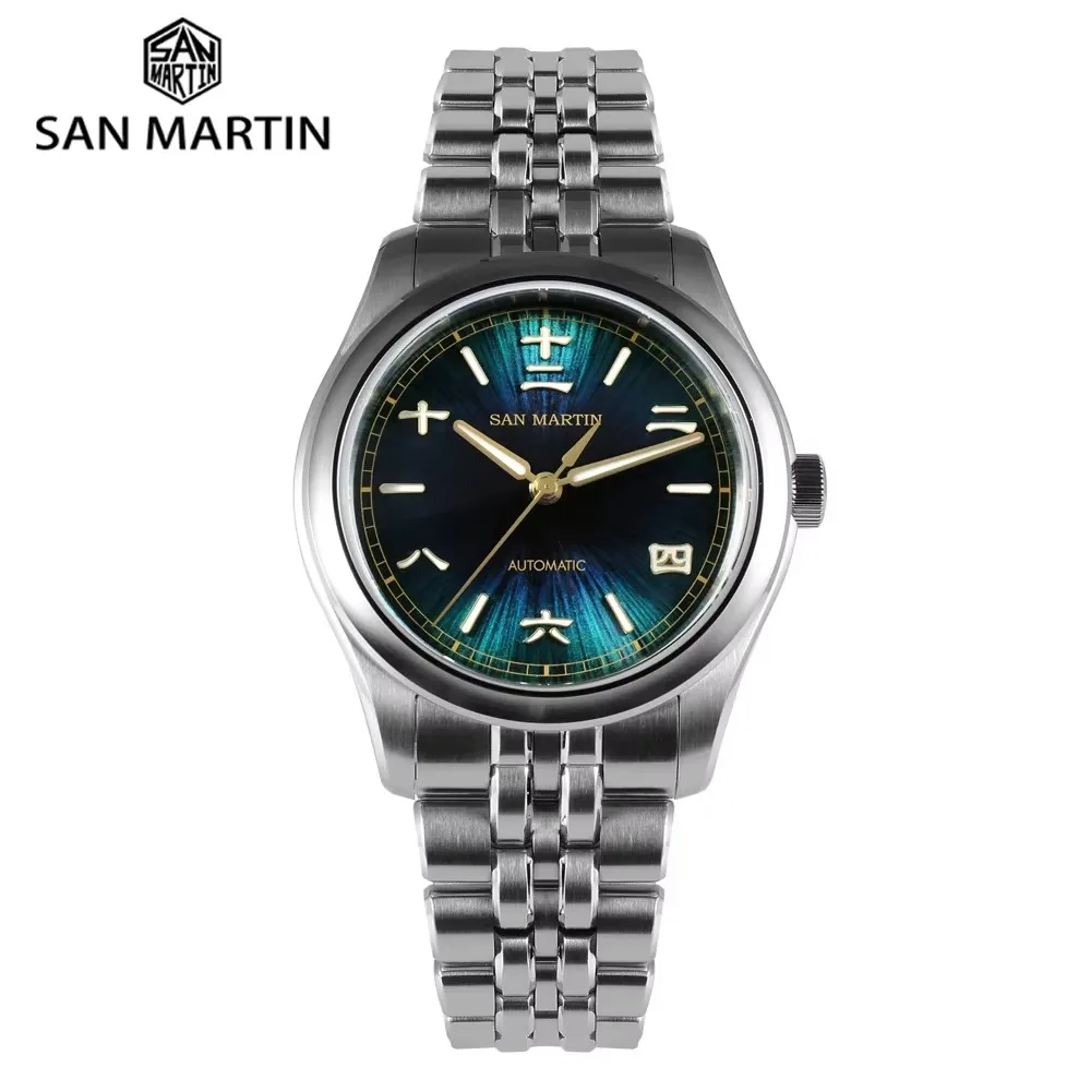 

San Martin 39 мм мужские часы в китайском стиле оригинальный дизайн Sunburst Jianzhan циферблат Miyota 90S5 автоматические механические часы SN0144