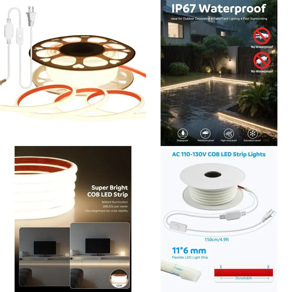 

50ft 4000K Natural White LED Strip Light, 110-120V, Waterproof, 4320 LEDs, High Density, CRI90+ for Indoor & Outdoor Use