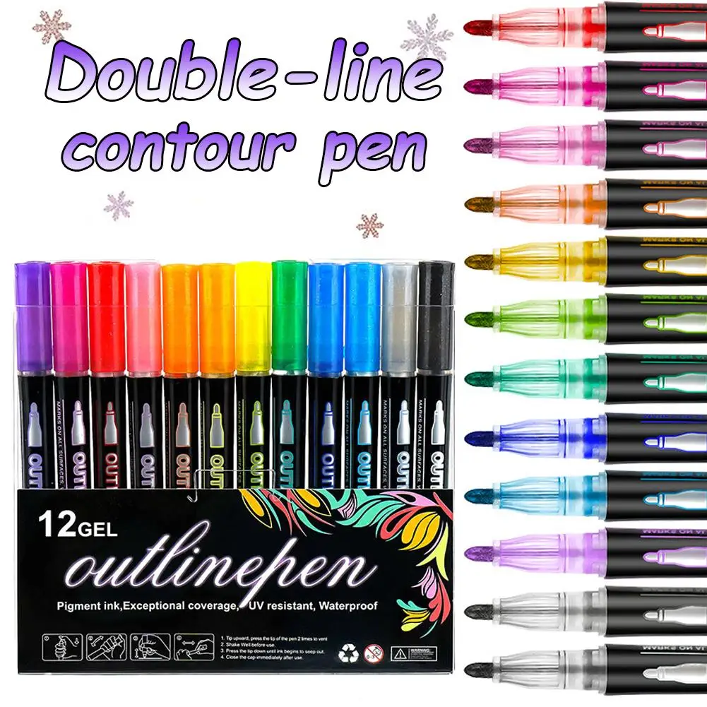 24/36 Color Double Line Outline Art Marker Pen For DIY Scrapbook Poster Cards Painting Drawing Graffiti Glitter Highlighter
