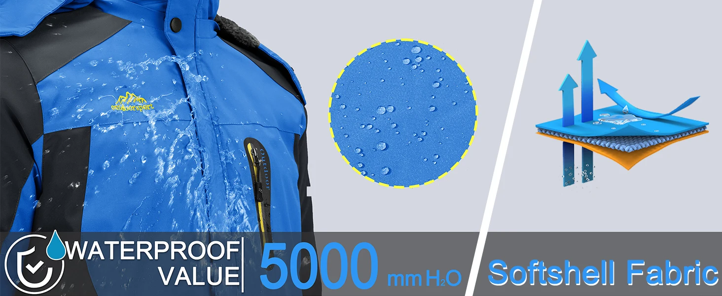 TACVASEN Wasserdichte Herren-Skijacke, Fleece-Futter, Wärmeparka, Winter, Schnee, Arbeiten im Freien, Kapuzenmantel, Regenschale, Windjacke – Detail 3
