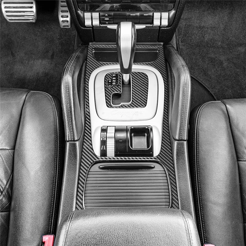 

Excellent-For Porsche Cayenne 2003-2010 LHD Carbon Fiber Car Center Console Gear Shift Panel Cover Trim Accessories