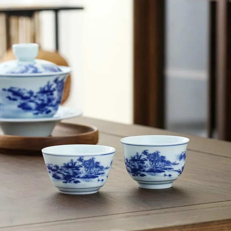 55ml 1pcs Retro Blue and White Porcelain Tea Cup Ceramic Kung Fu Teacup Coffee Ceramic Cups Household Afternoon Teacups Wine Cup