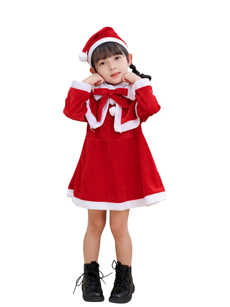 

Детский Рождественский костюм для косплея, наряд Санта-Клауса для девочек, Красная рождественская одежда, новый год, фотосессия, платье, костюм, рождественские подарки