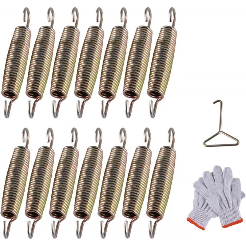 14 Pack Trampoline Springs Stainless Steel Replacement Parts ,Accessories with T Hook and Gloves 5.5/6.5/7 Inch