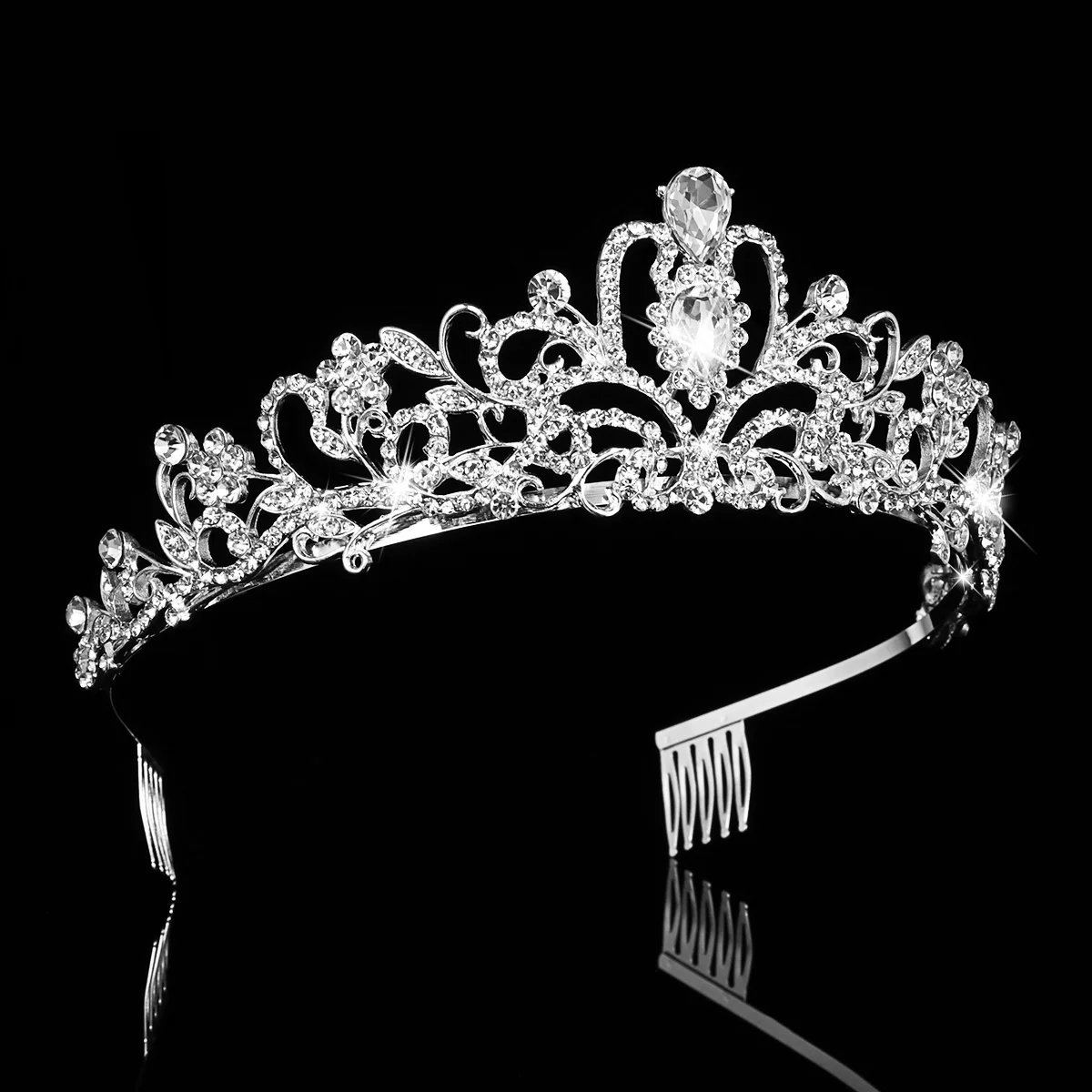 

2pcs Rhinestone Crown Headband Crystal for Wedding Bridesmaid Flower Girls Birthday Party Bridal Accessories Secure Comb