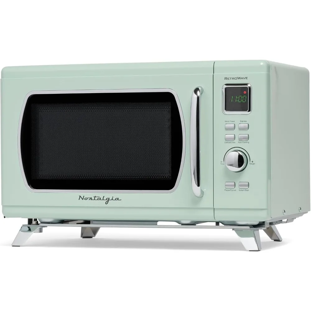 

Mid-Century Retro Countertop Microwave Oven - Large 900-Watt - 0.9 cu ft - 8 Pre-Programmed Cooking Settings,Seafoam Green