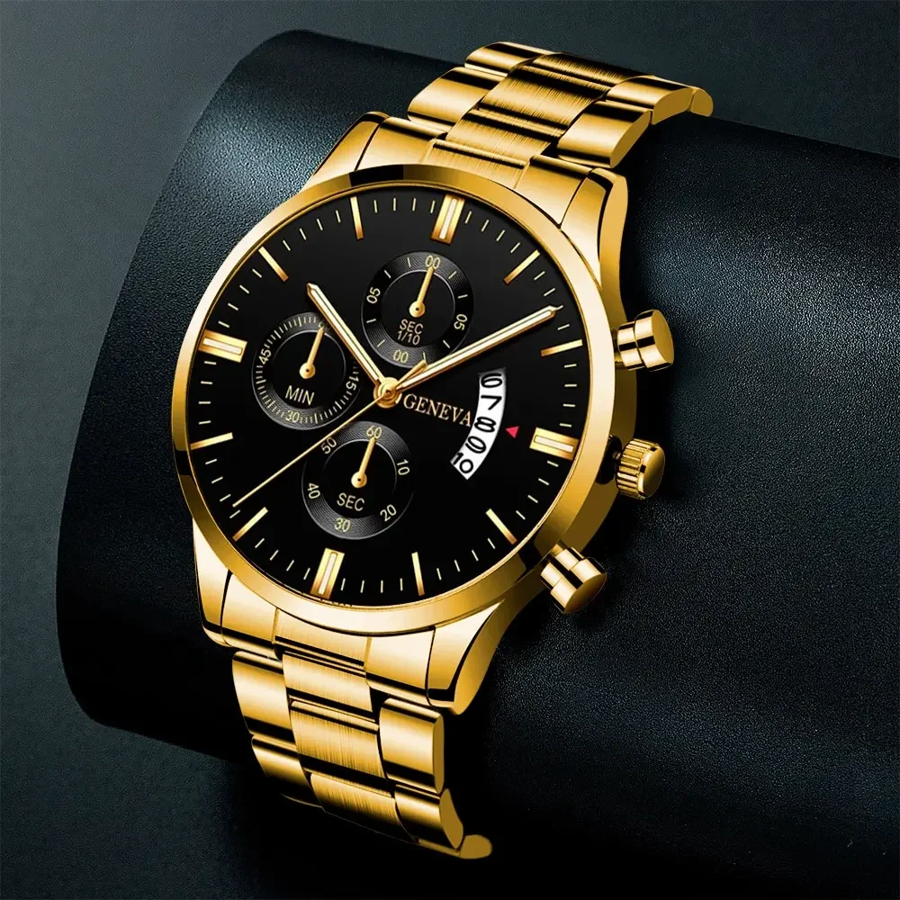 2023 Fashion Men Gold Stainless Steel Watch Luxury Calendar Quartz Wrist Watch Mens Business Watches for Man Clock Reloj Hombre