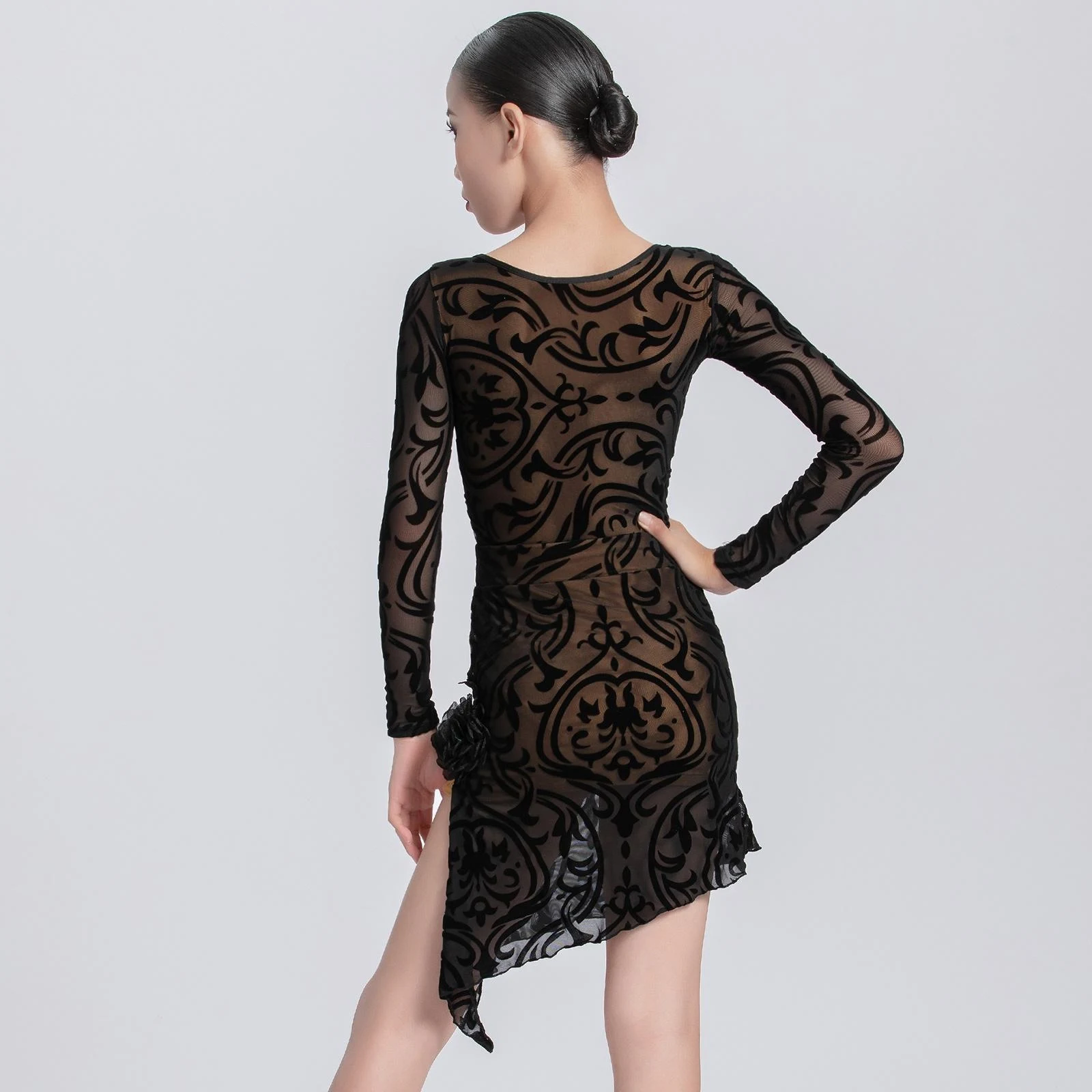 2025 Latin Dance Dress Long Sleeve Top Irregular Skirt Chacha Rumba Dance Performance Costumes Competition Outfits DQL11513