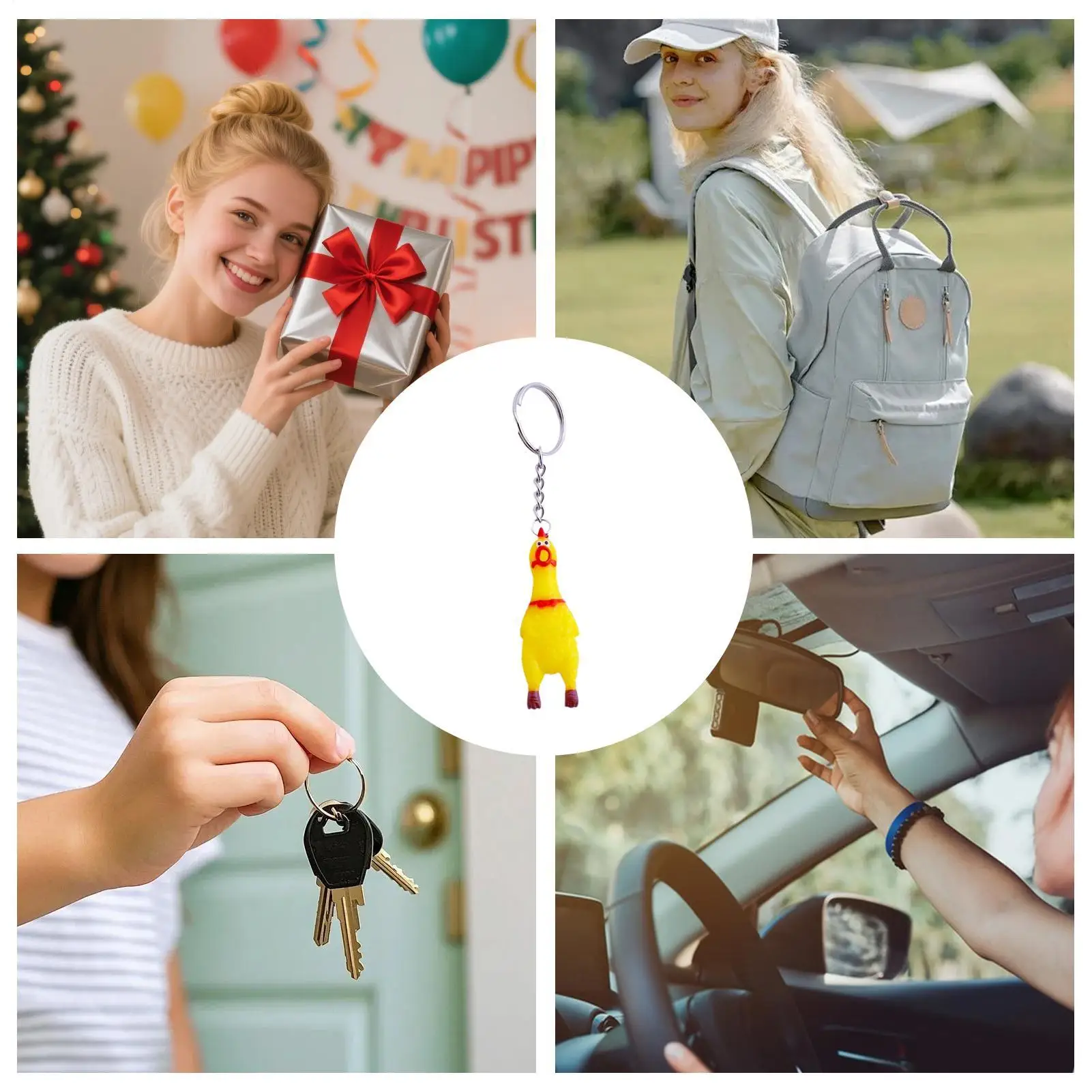 

Funny Keychains For Women Funny Lightweight Squeeze Yellow Chicken Squeaky Toy Pendant For Men For Adults Teens Men Women