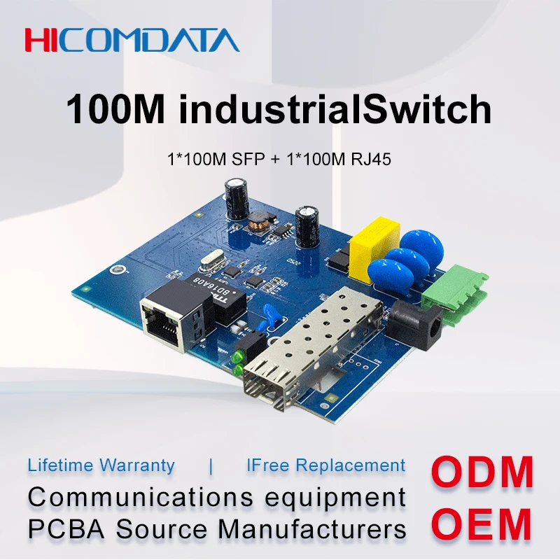 

100Mbps Industrial Ethernet Switch,2-Ports Industrial 100M Switch PCBA 1*100M SFP port and 1*10/100M RJ45 ports