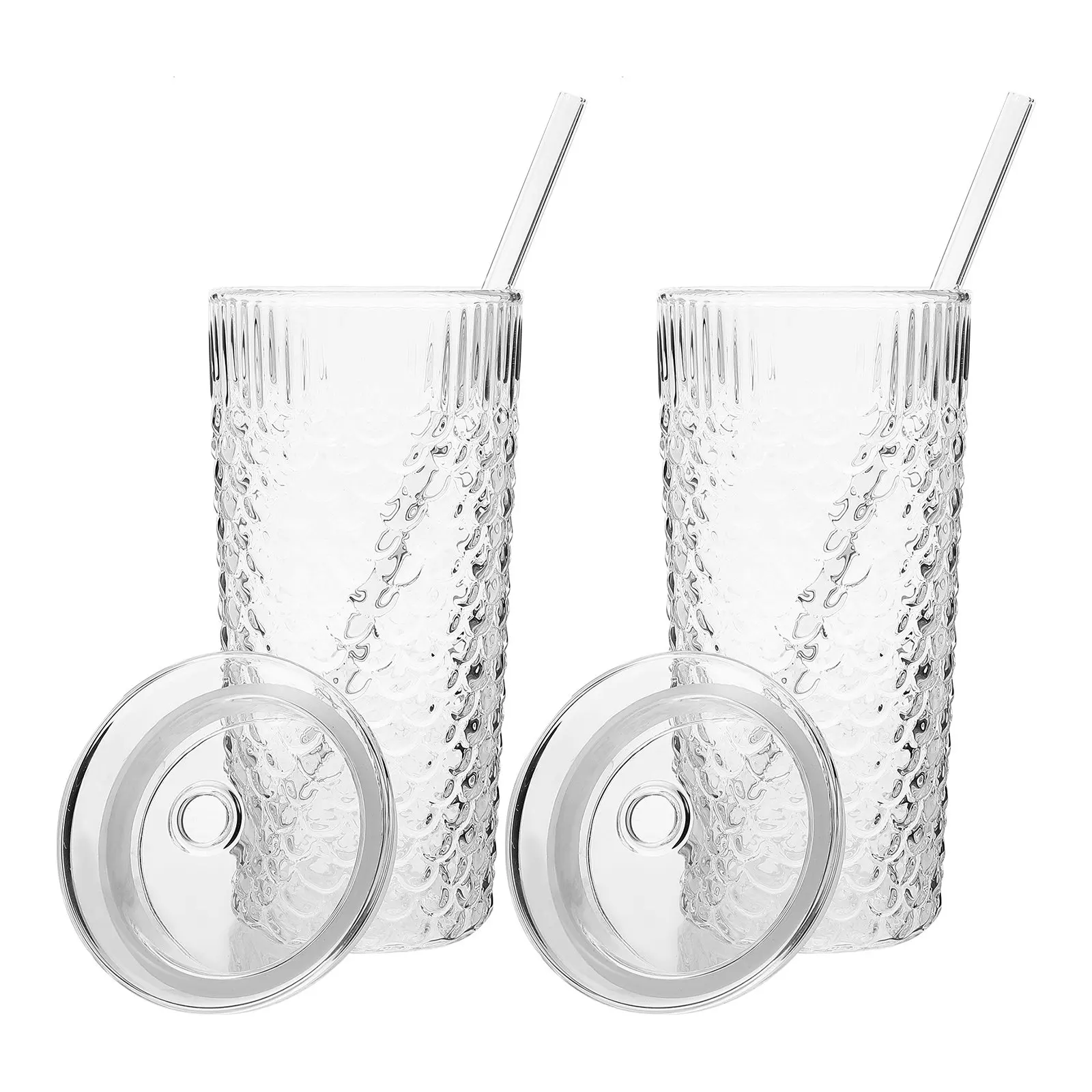 2Pcs Glass Straw Cup Lightweight Reusable Beverage Drinkware for Cold Coffee Juice Party Outdoor Glasses with Lid and Straw