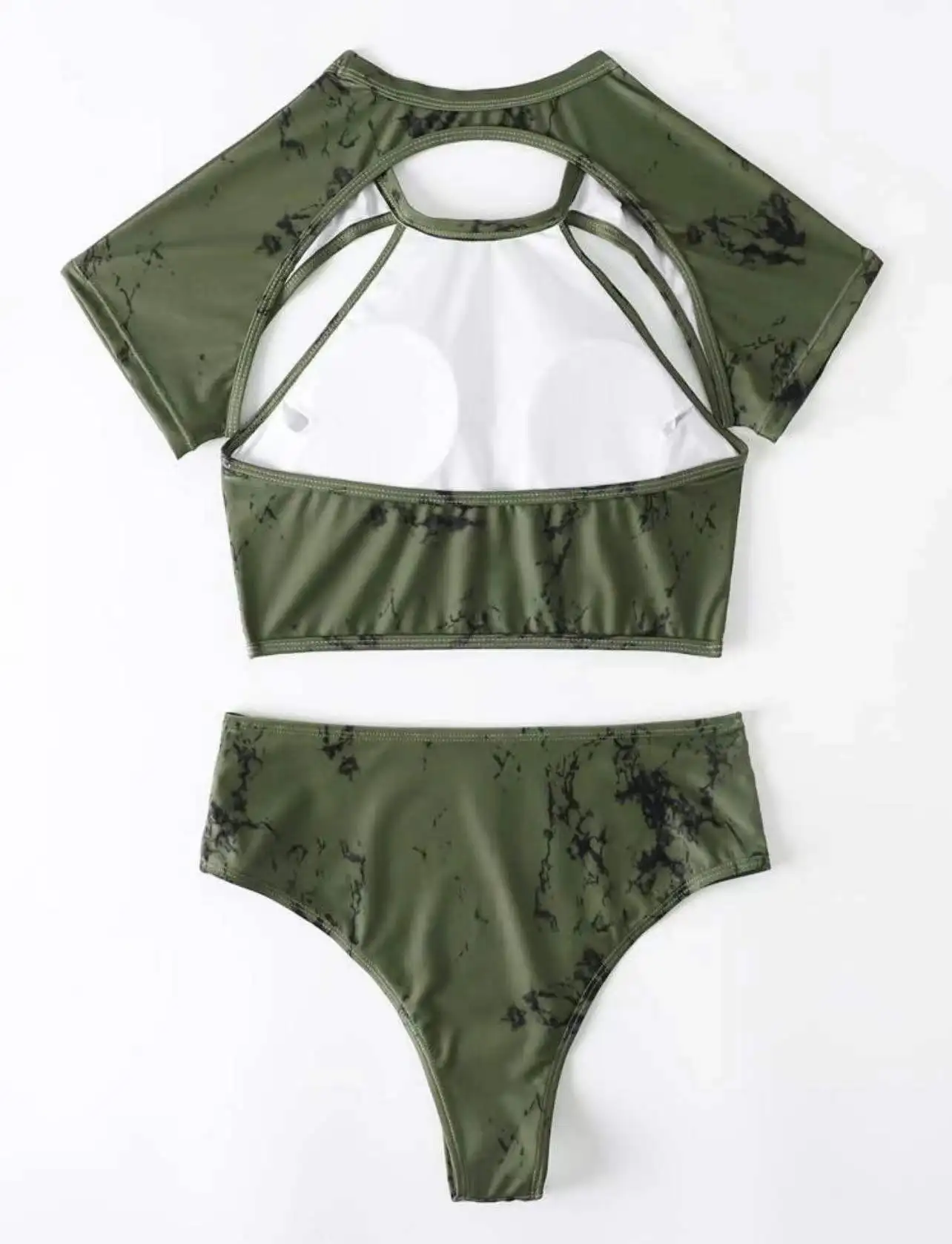 2026 Marble Print Bikinis Women High Neck Swimsuit High Waist Swimwear Female Bathers Bathing Swimming Suit Summer Beachwear