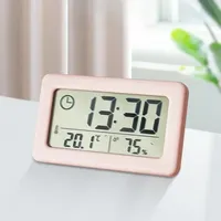 Mini Digital Clock Temperature Humidity Display Portable Desk LED Alarm Clock Slim Small Table Desk Home Decoration Alarm Clock