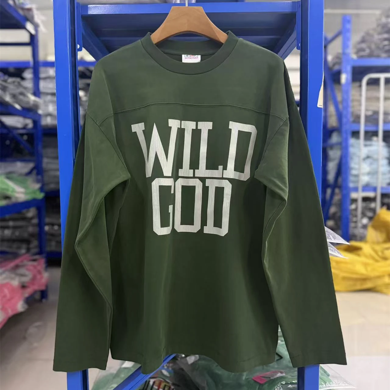 Patchwork Washed Saint FOOTBALL SWEAT WILD GOD Long Sleeved T-Shirt Men Women Oversized T Shirt Top Tee