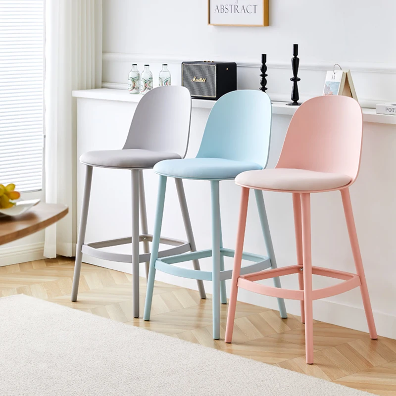 Nordic Minimalist Bar Chair Plastic High Back Barstool Make Up Bar Stool Vanity Cushions Cadeira Ergonomica Livingroom Furniture