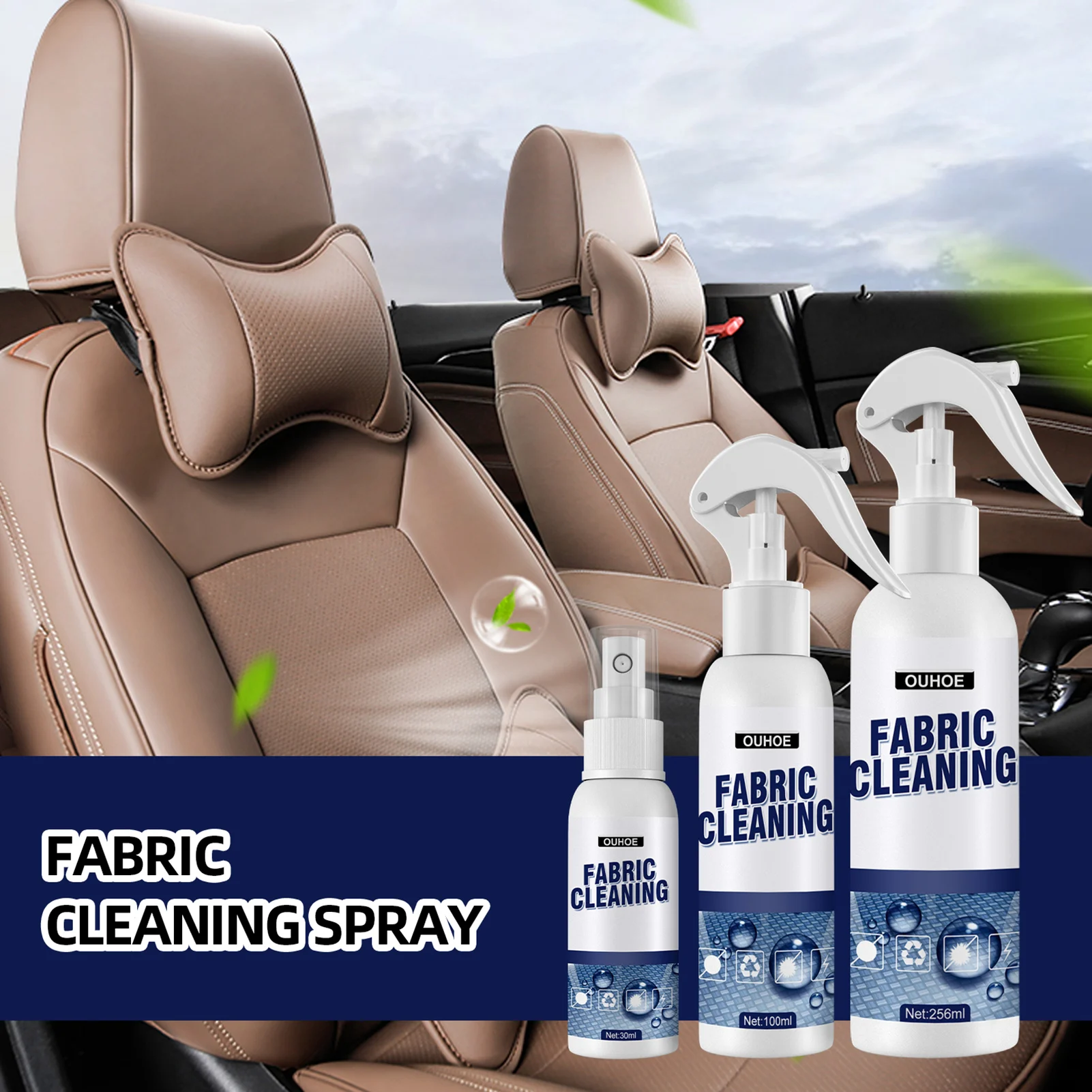 

256ml Car Interior Cleaning Agent Ceiling Cleaner Leather Flannel Woven Fabric Water-free Cleaning Agent Auto Roof Dash Cleaning