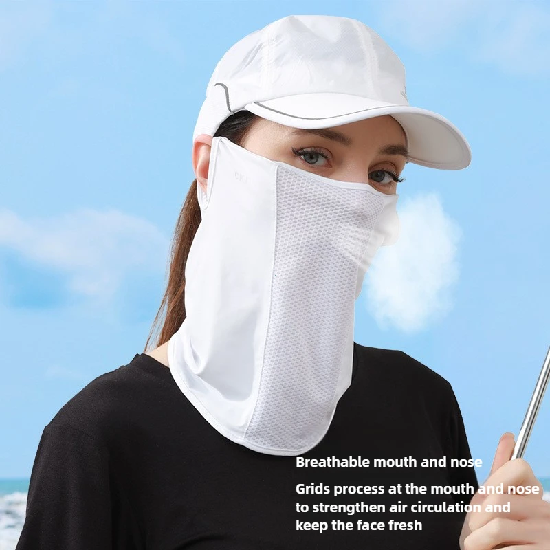 Summer UV Protection Ice Silk Mask Sun Proof Bib Solid Color Sunscreen Face Scarf Mesh Breathable Face Scarves Neck Wrap Cover view 2