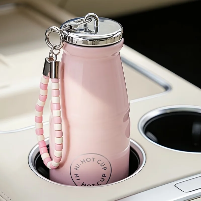 Milk Coffee Cup, 9.47oz Mini Stainless Steel Pocket Cup, Portable Travel Cup with a Strap for Direct Drinking And Insulation